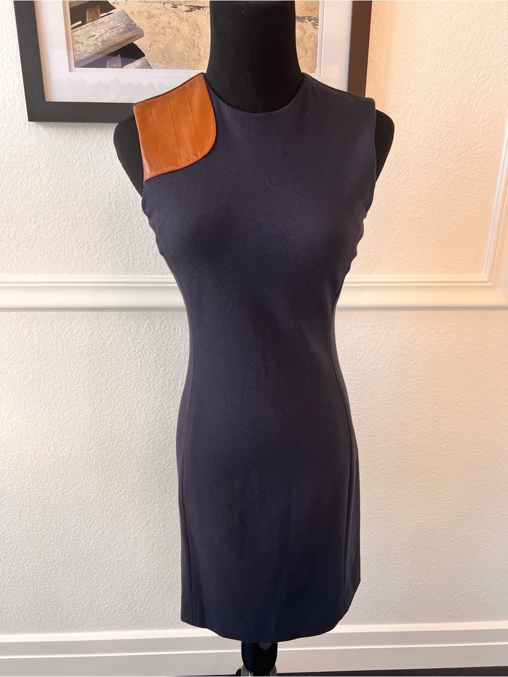 Ralph Lauren Navy Sleeveless Mini Dress with Tan Leather Shoulder Patch